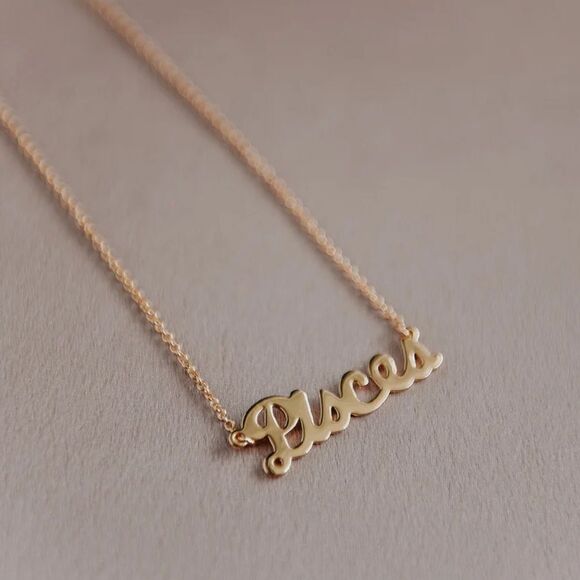 ROCK N ROSE - GOLD PLATED SCRIPT ZODIAC PISCES NECKLACE - Picture 2 of 10